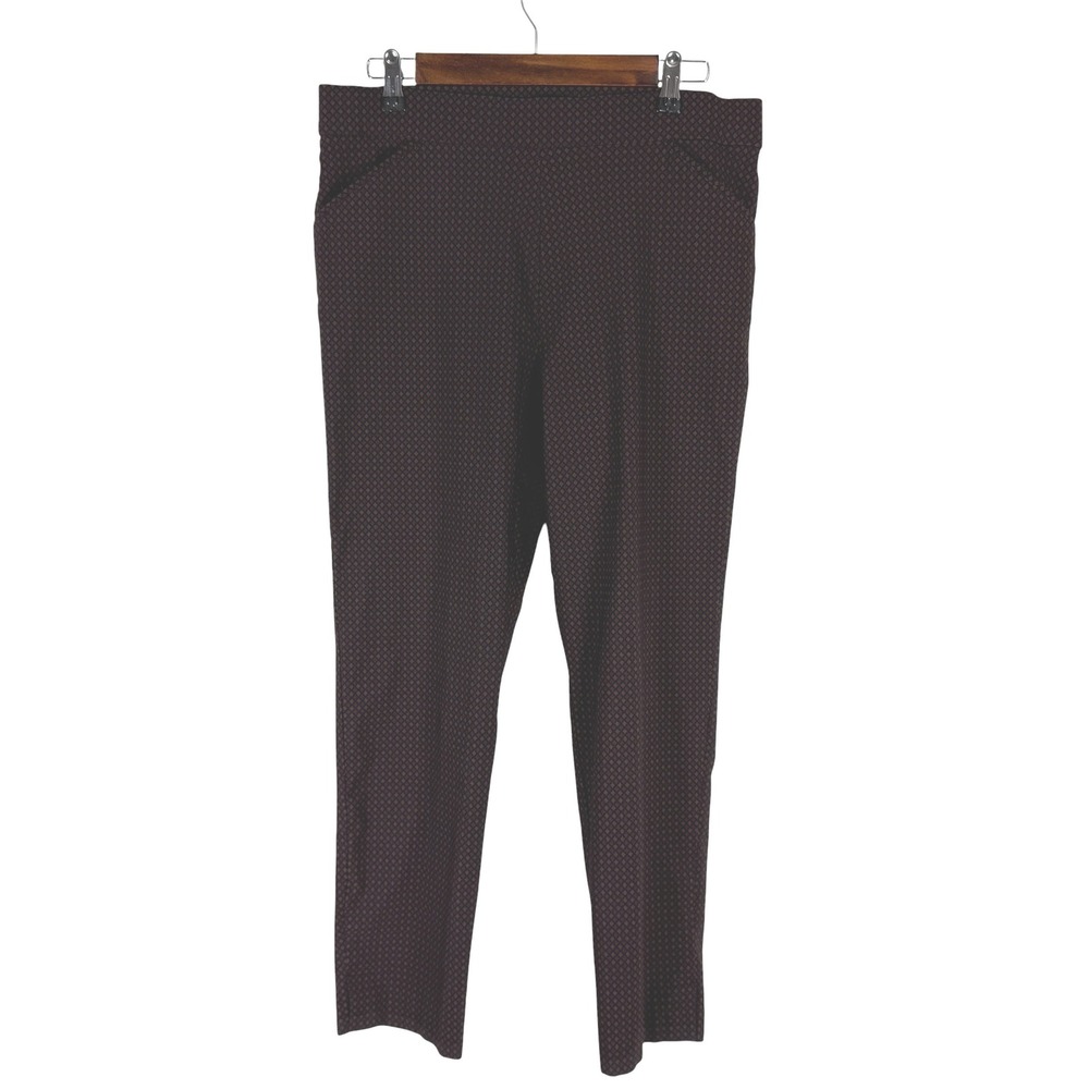 Counterparts Women's 10 Pull On Dress Pants Navy Burgundy Diamond Geometric Slim
